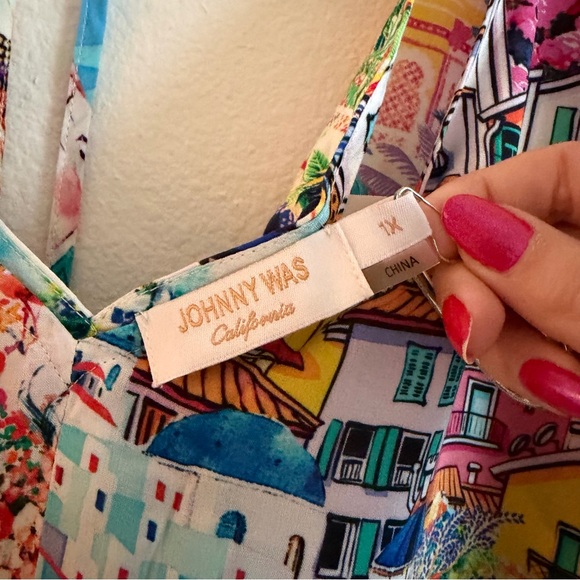 Johnny Was Cannes A-Line Cover Up Dress Blue Seaside Size 1X NWT - Picture 7 of 8